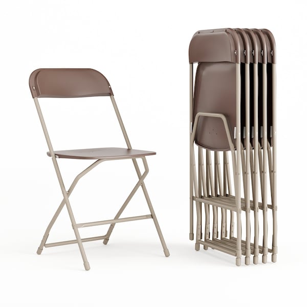 Flash Furniture Hercules Series Plastic Folding Chair Brown - 6 LB Weight Capacity Comfortable Event Chair-Lightweight Folding Chair, PK6 6-LE-L-3-BROWN-GG - main